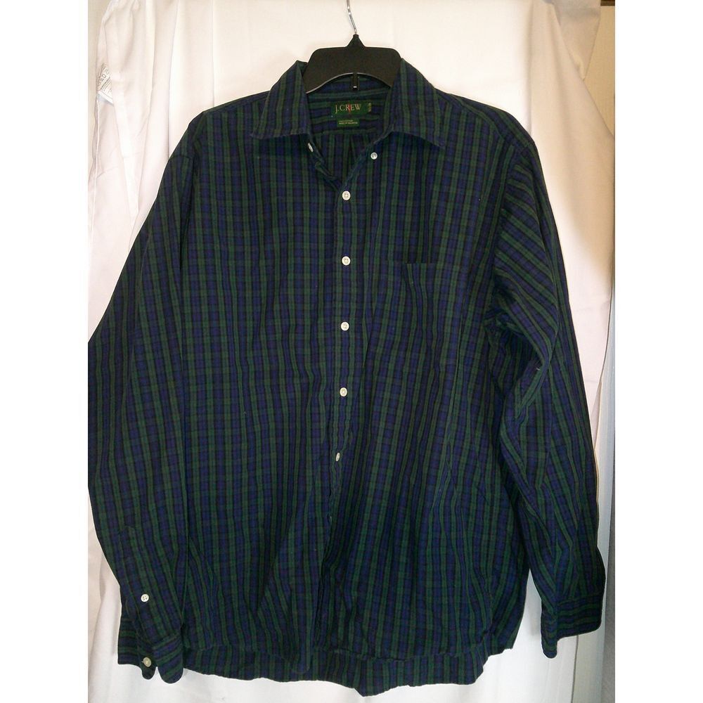 J.Crew Men's Plaid Button-Down‎ Shirt Long Sleeve Casual Dress Green Blue